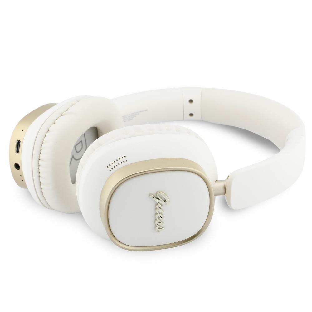 Guess Bluetooth ENC Rectangle Metal Script White Over-Ear Headphones