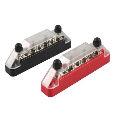 Power Distribution Block Battery Bus Bar 4 Post 1/4'' Terminal Stud Junction Block with Cover DC48V 150A for Boats