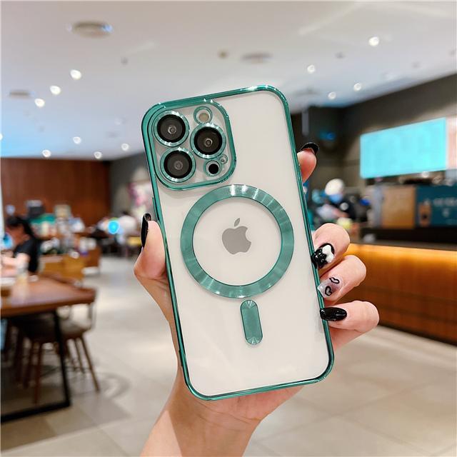 For iPhone 15 16 Pro Max Luxury Magsafe Magnetic Plating Frame Transparent Phone Case For iPhone 11 12 13 14 15 Plus Lens Cover