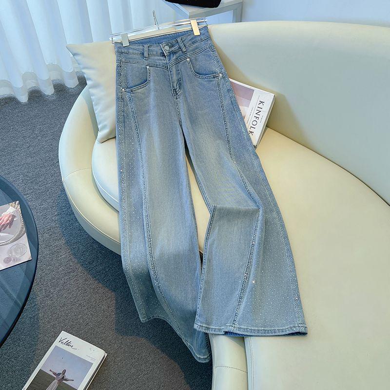 

Women s High-Waisted Stretch Bell-Bottom Jeans - Sky Blue Diamond, Spring/Summer 2026 S (Recommended 80-95 jin) светло-синий