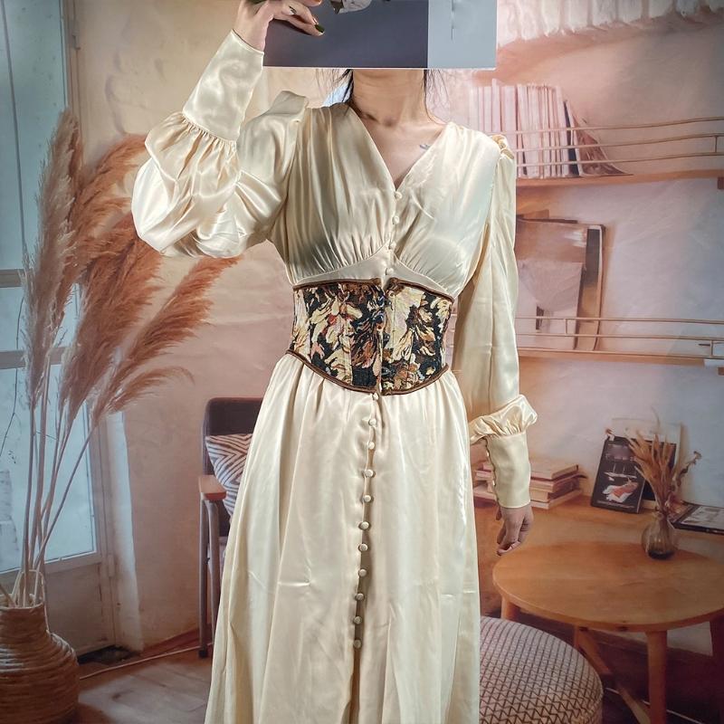 Gothic Painting Pattern Lift Up Female Waist Corset Wide Nylon Belt Women Trendy Slimming Waistband Adjustable Corsets