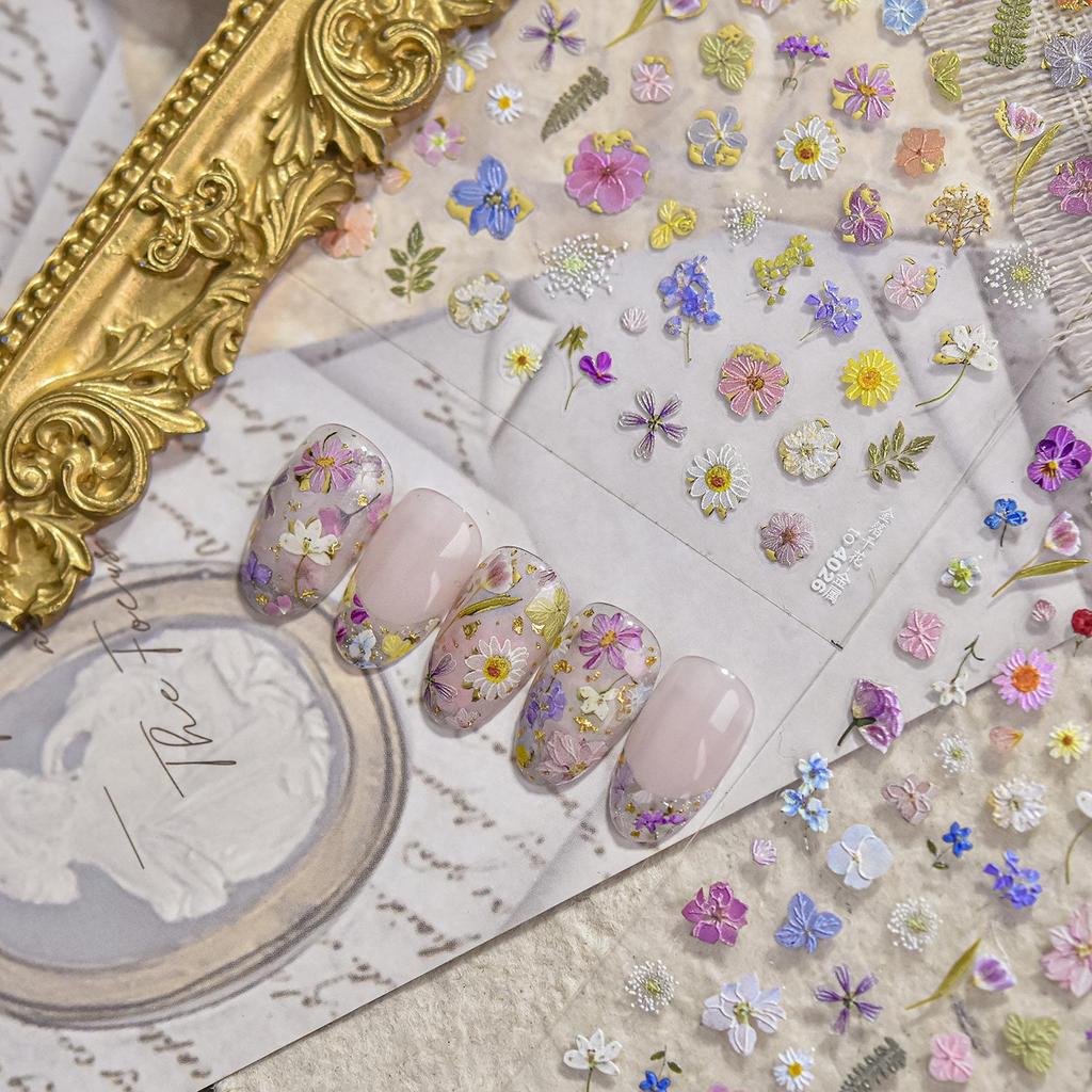Tomoni Ancient Style Embossed Nail Stickers with Fairy Spirit Dried Flowers - Bestseller In Japanese Stationery Nail Art Decorations.