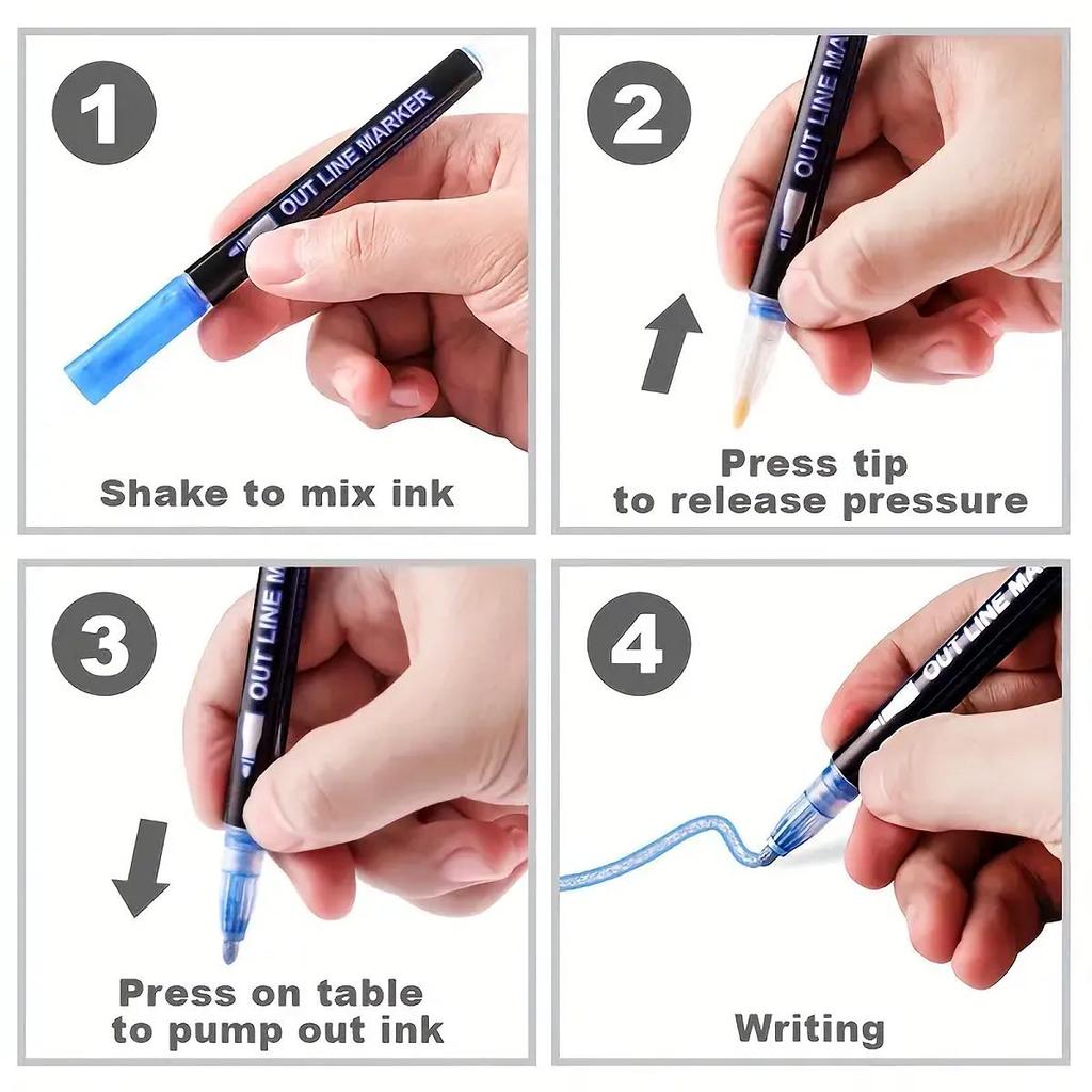 8/12/24/36/48/60 Colors Double Line Outline Highlighter Marker Pens
