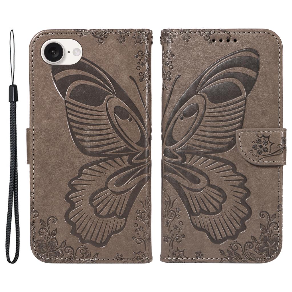 For iPhone 16e Case with Hand Strap Butterfly PU Leather Wallet Phone Cover