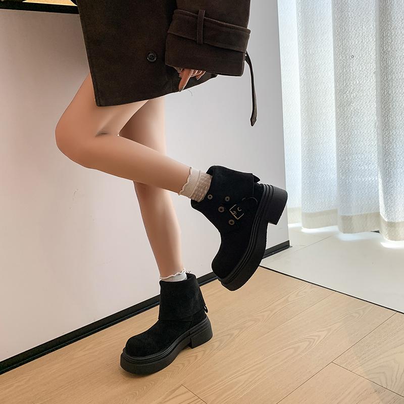 New Style Winter Fashion Belt Buckle Knee High Boots Women Platform Heels Shoes Design Elegant Knight Long Boot Zapatos