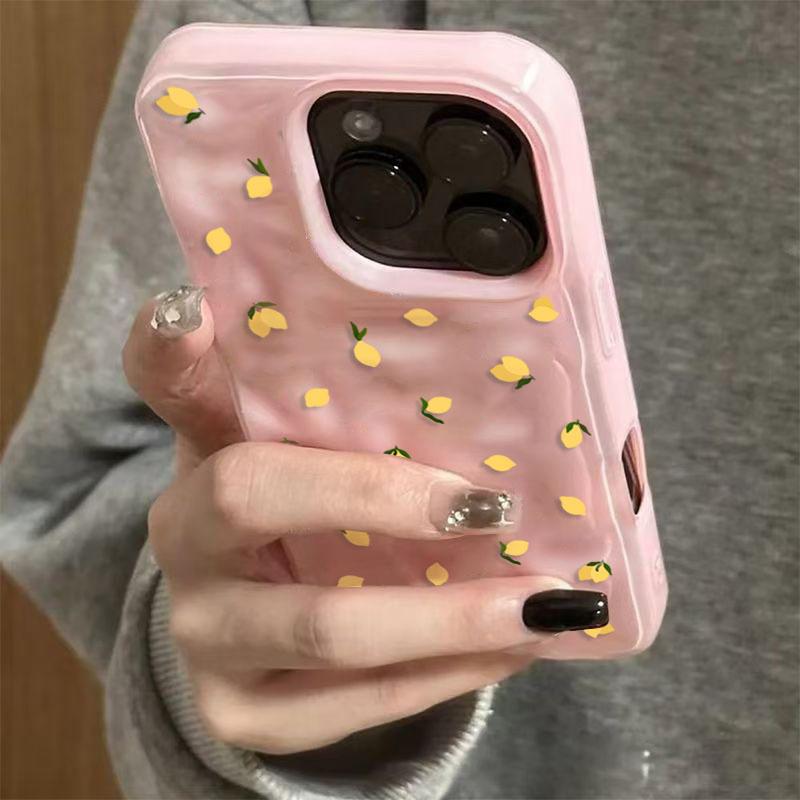 Yellow Lemon Shockproof Anti-Scratch Protective Case for iPhone 11 12 13 14 15 16 Pro Max 14 Plus Folds Texture Soft Funda Cover