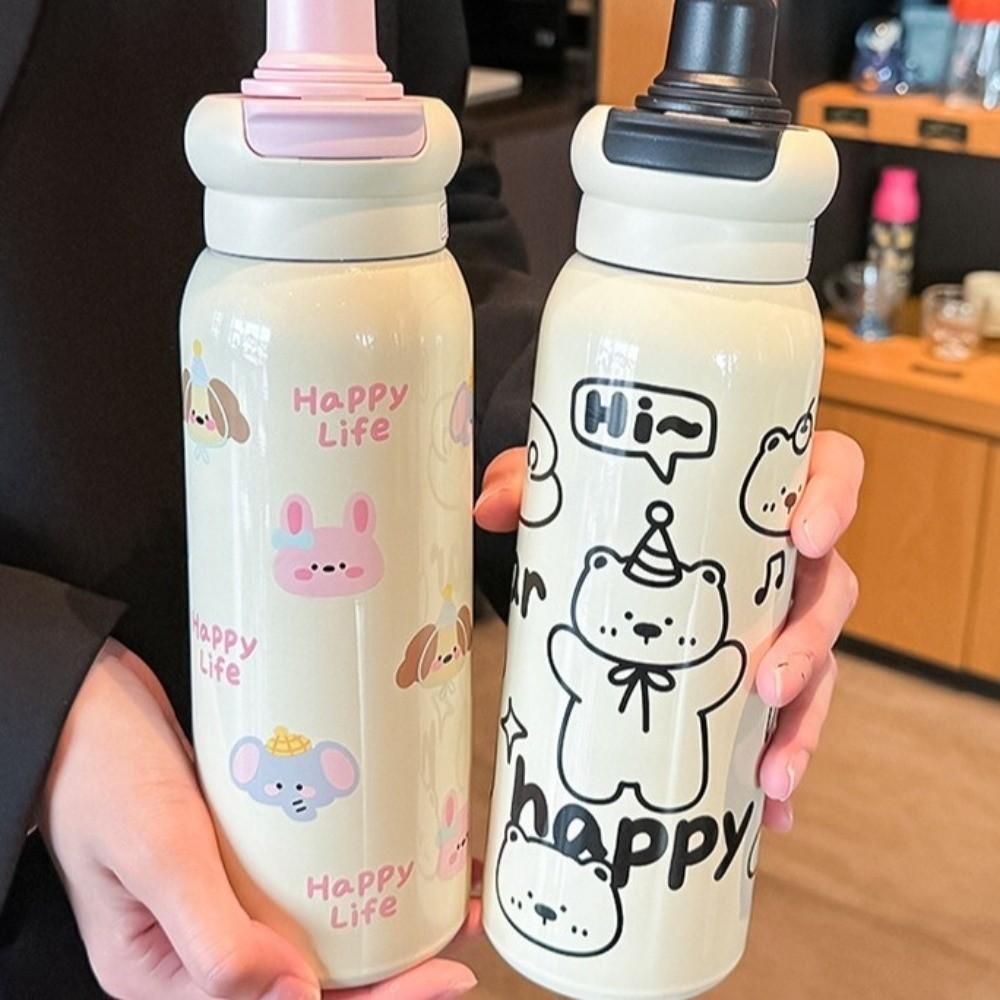 620ml Capacity Vacuum Insulated Water Bottle High-Capacity Straw Travel Cup  Student