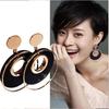 Trendy Silver Needle Black Circle Earrings: Long Studs for Women with European-American Style