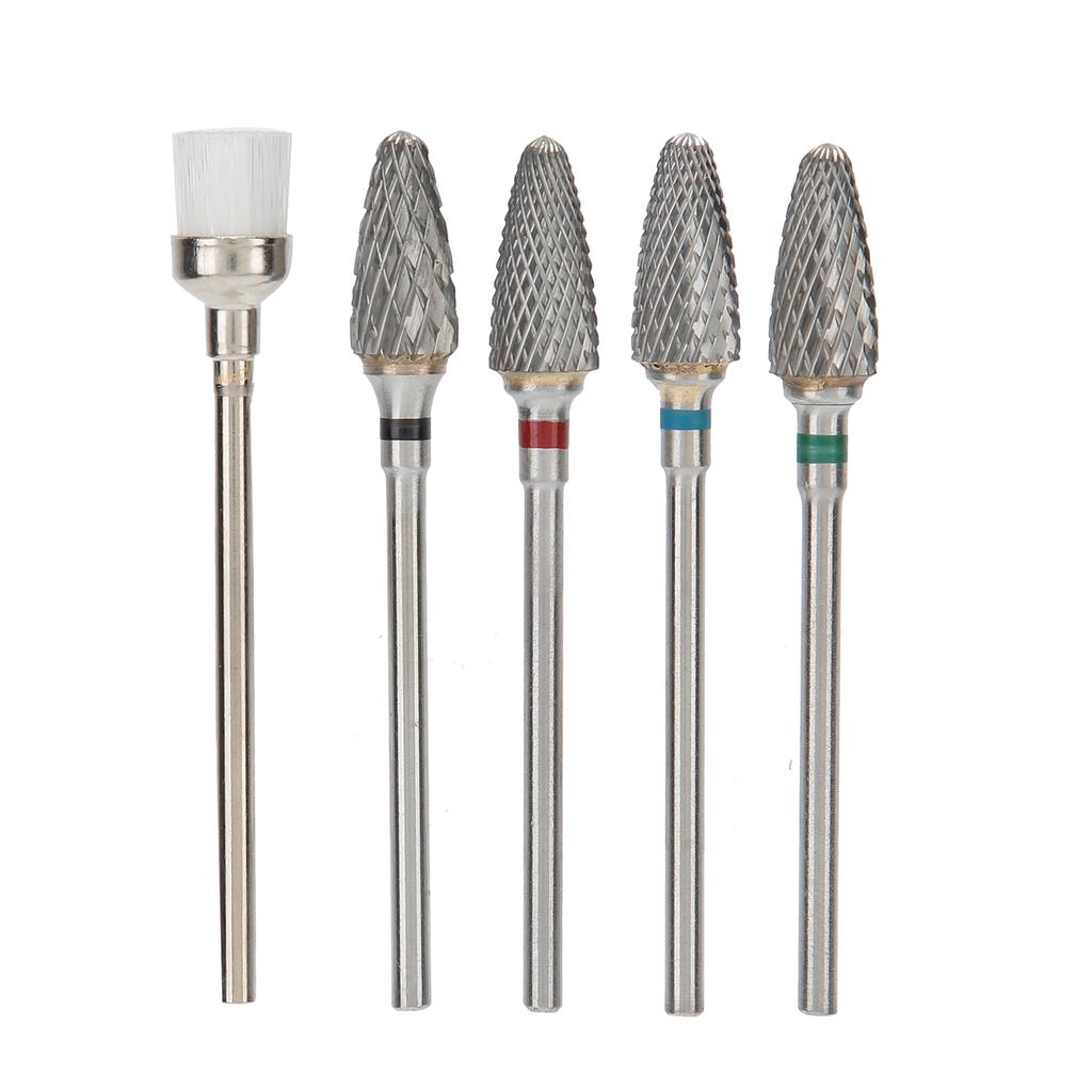 5pcs Tungsten Steel Nail Polishing Grinding Head Nail Drill Bits Dust Brush Manicure Tool Set
