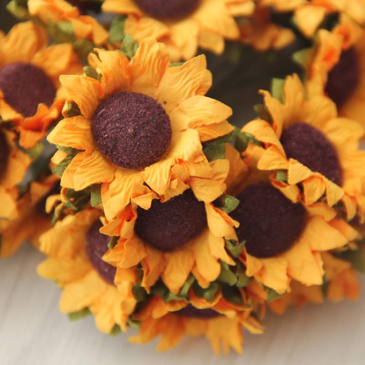 Sunflower Paper Flower DIY Gift Box Decoration for Weddings, Candy Boxes, and Accessories - Small Floral Accents.