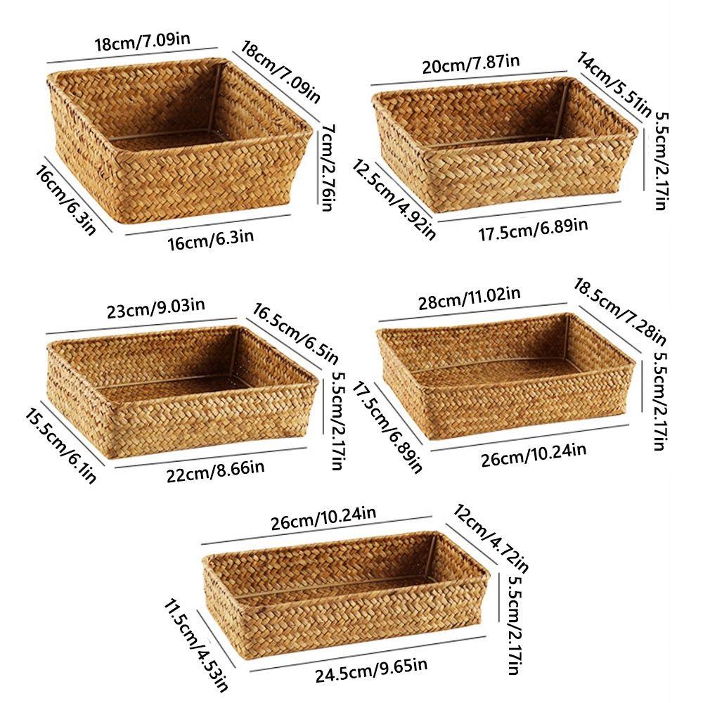 Woven Pattern Storage Basket Grass Vegetables Candy Snacks Display Basket Organizer Rectangle Organization Box Home Shop Hotel
