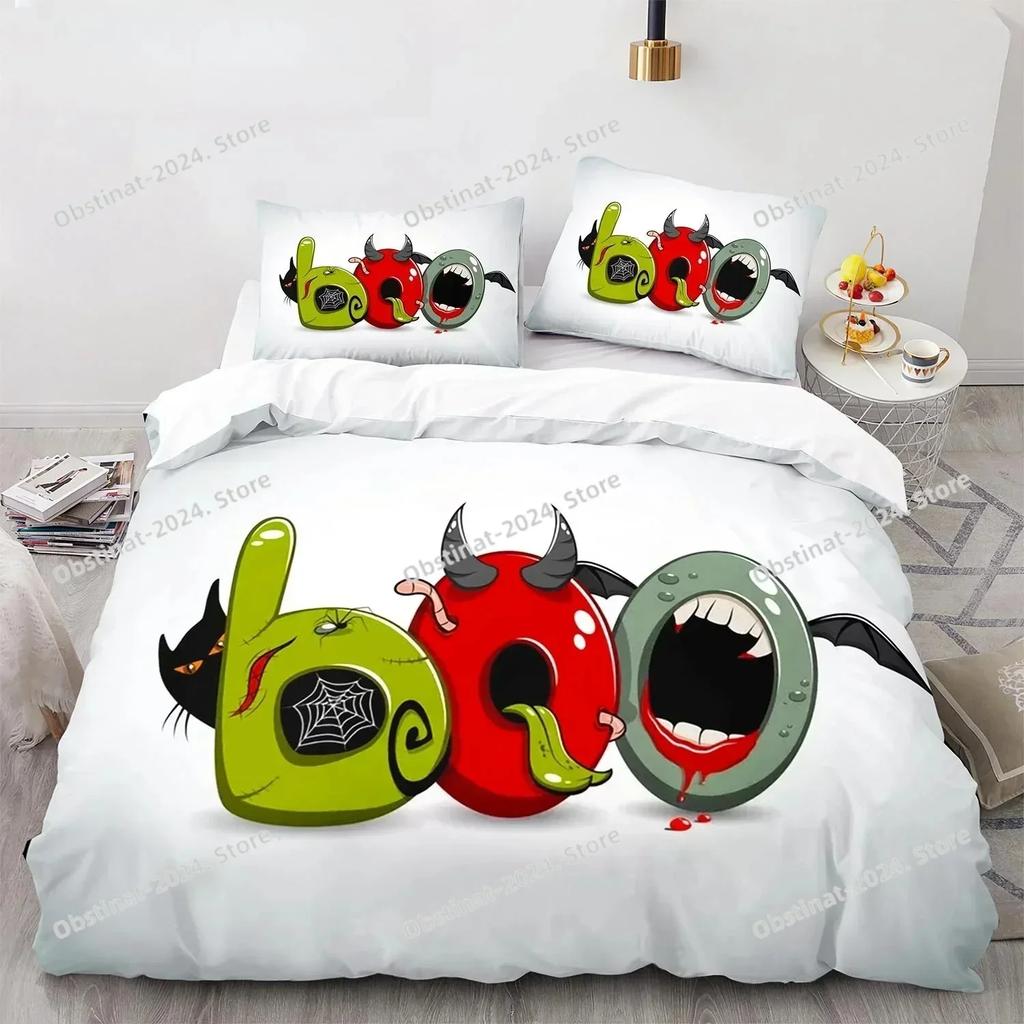 Top Halloween Boo Cartoon Bedding Set Printed Single Comforter Quilt Bed Cover Duvet Cover Pillow Case 3 Pieces Kids Adult Size