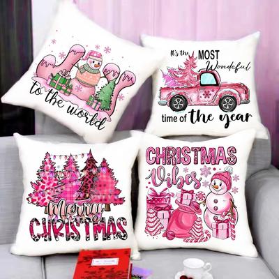 Frohe Weihnachten bedruckter Kissenbezug Weihnachts-Deko Kissen Staubschutz Schlafzimmer Kinder rosa Weihnachten Party Dekoration Kissenbezug Geschenke