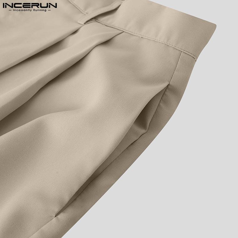 INCERUN Men Zip-up High Waist Casual Long Wide Legs Pants Trousers