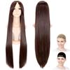 CaseEden Super Long Straight Wig with Wig Net (Set of 2), Costume Accessory, Deep Brown, 100cm