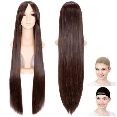 CaseEden Cosplay Wig, Smooth, Long, 100cm, Heat-Resistant, Deep Brown, Set of 2 Wig Nets (WIG5176)