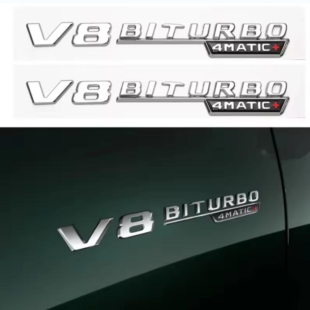 2 szt. 3D ABS V8 Biturbo 4matic Logo Litery Samochód Błotnik Boczny Emblemat Odznaka Naklejka Nawiew Samochodowy Ozdoba Błotnika Naklejka