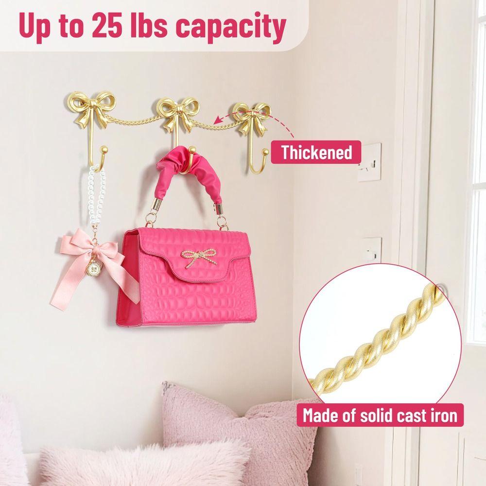 Cute Wall Mounted Bow Wall Hooks Room Decoration Hanging Metal Bow Hooks Iron Three-Bows Hooks Bedroom Bathroom
