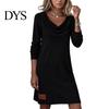 Versatile Women Dress Cowl Neck Knit for Women, Long Sleeve Ribbed Stylish Casual Mini Sweater Dress, Fall Spring Outfits Mid-length Loose
