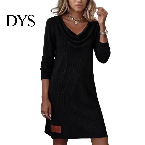 Versatile Women Dress Cowl Neck Knit for Women, Long Sleeve Ribbed Stylish Casual Mini Sweater Dress, Fall Spring Outfits Mid-length Loose