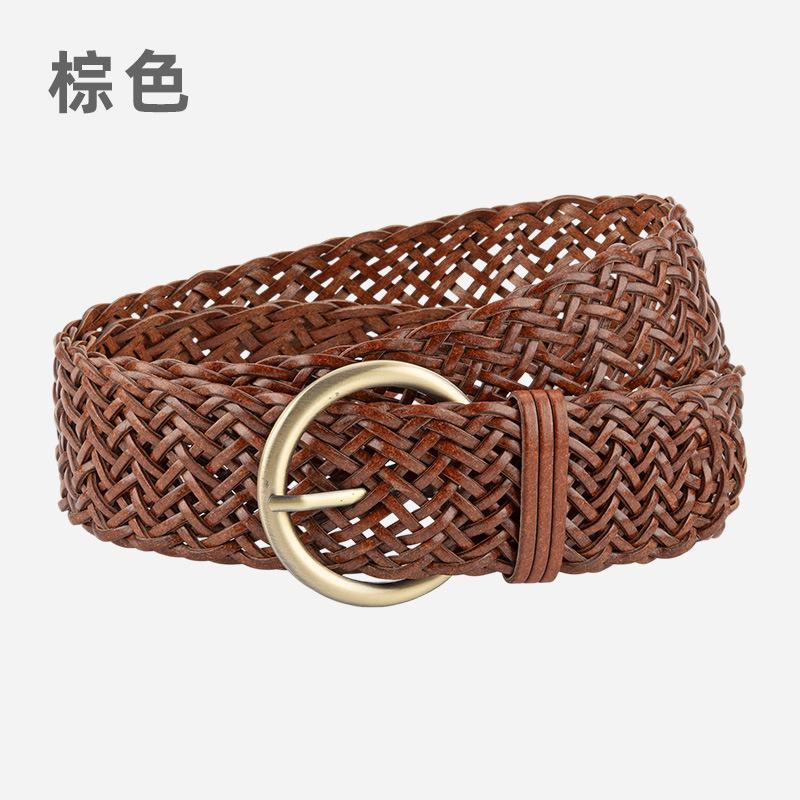 

elt omen s leather woven belt, literary and retro trend fashion non-punching belt 110 коричневий