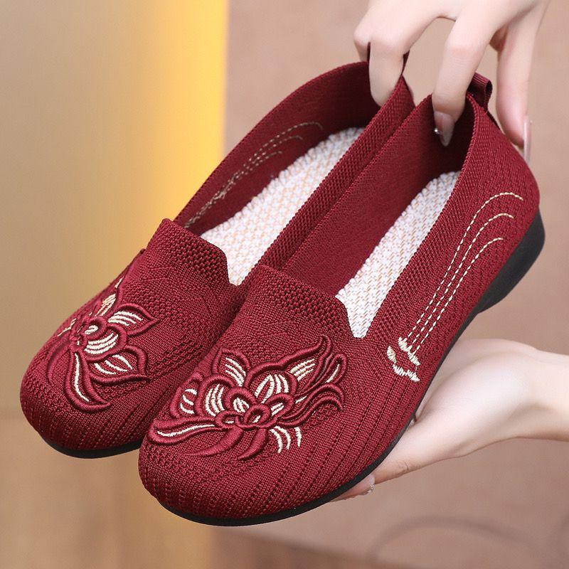 Spring New Style Slip-On Printed Women'S Shoes, Comfortable Flat Knit Sneakers, Fashionable Casual Shoes for Moms., Women Shoes