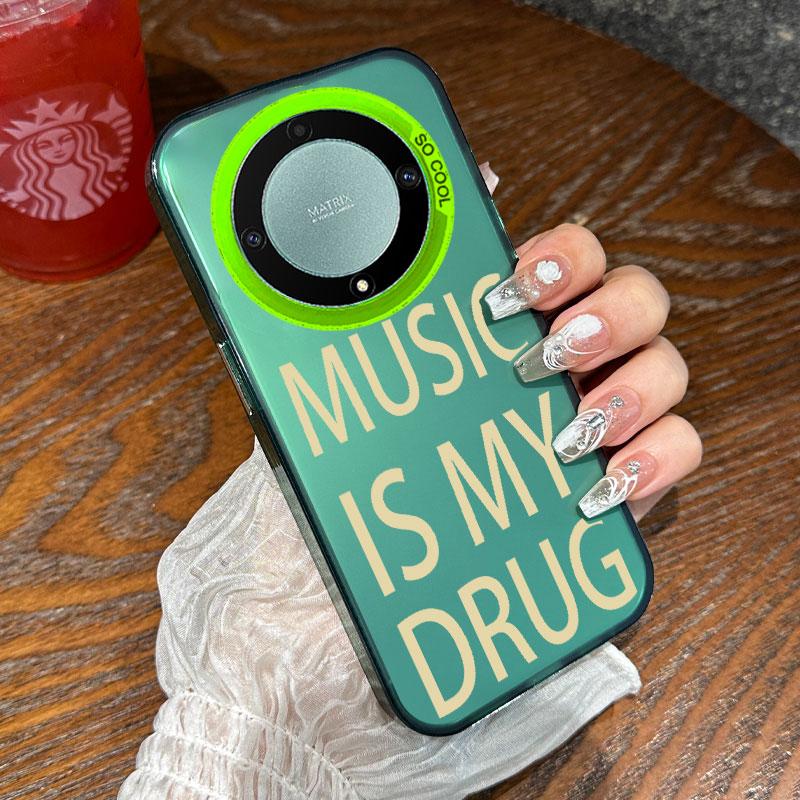 Black MUSIC IS MY DRUG Luck Print Art Design Pattern Phone Case for Honor 400 Lite 200 Pro X9c X9b 90 X8a X9a X6b X7b X8b Cover