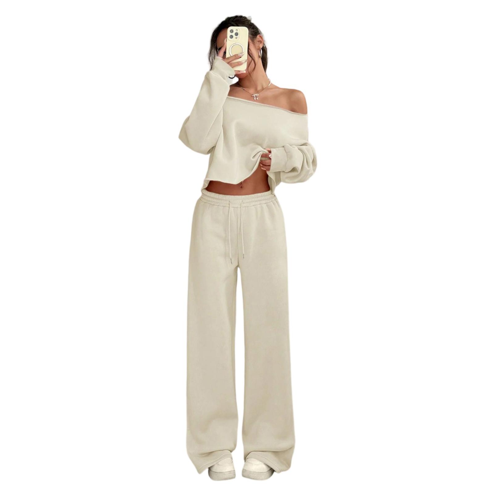 

Женский модный двухпредметный повседневный комплект из однотонной толстовки с длинными рукавами и брюк M зелёный