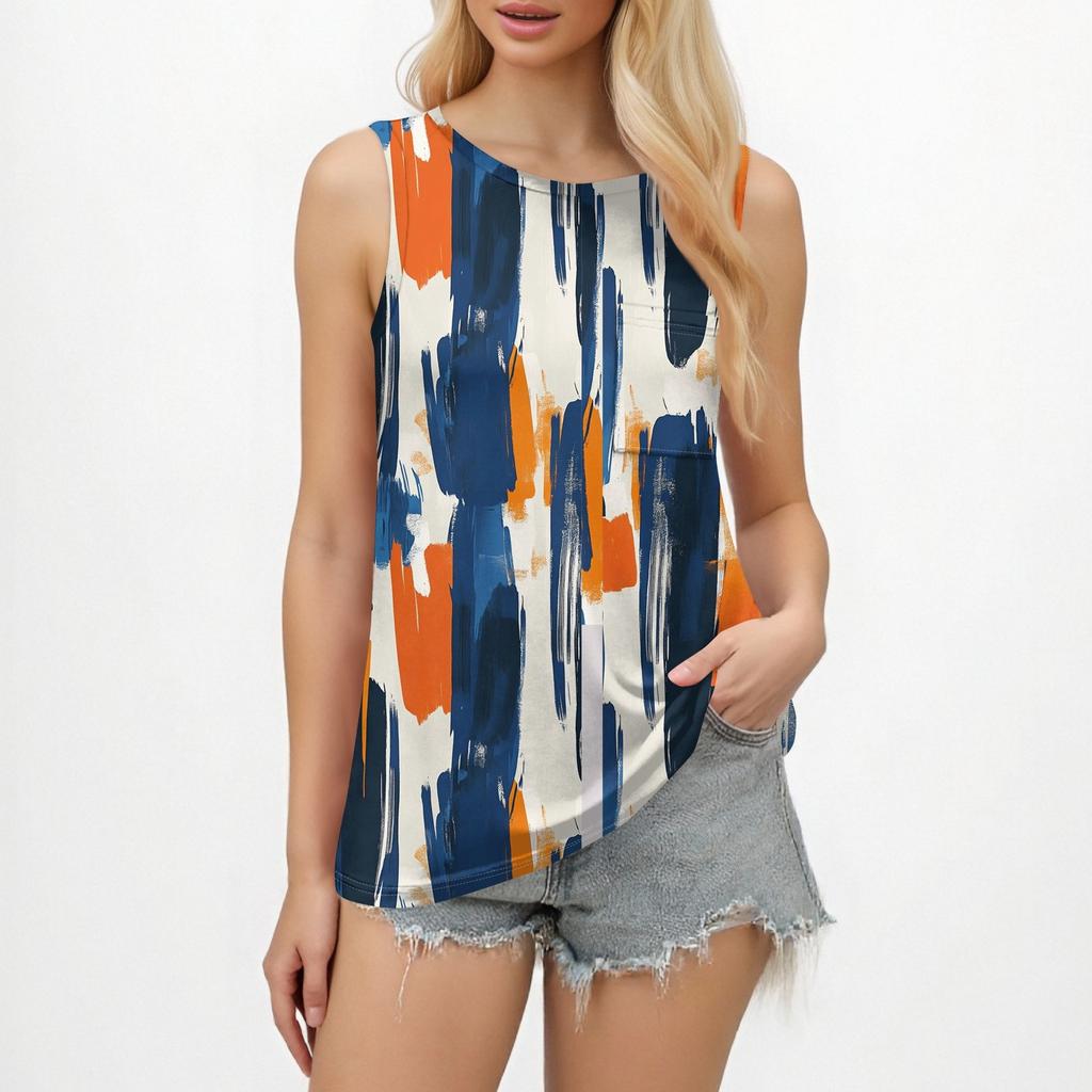Damen-Tanktops 2025, lockere Passform, hoher Halsausschnitt, Sommertop, elegante, lässige ärmellose Shirts mit Tasche