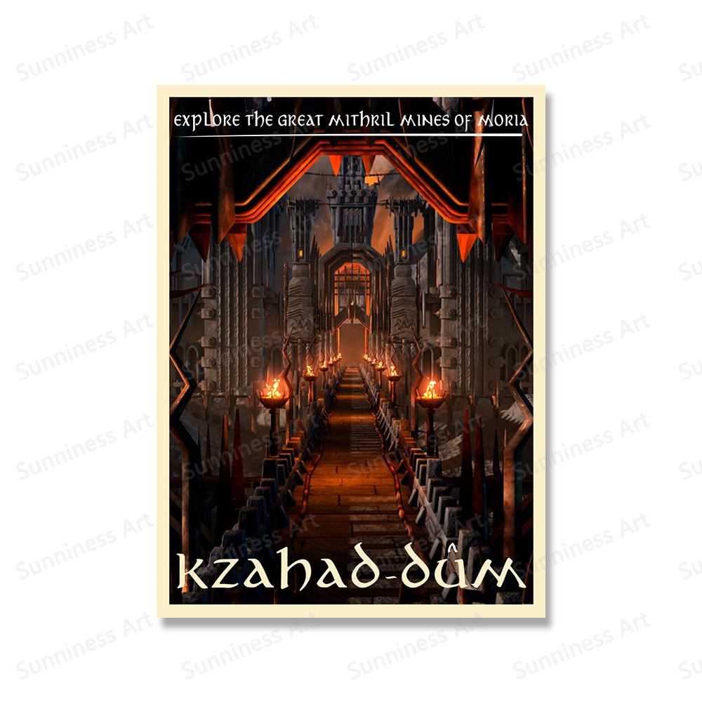 Vintage Travel Posters Middle Earth Lothlorien Mordor Illustration Prints Landscape Fantasy Literature Art Wall Pictures Decor No Frame