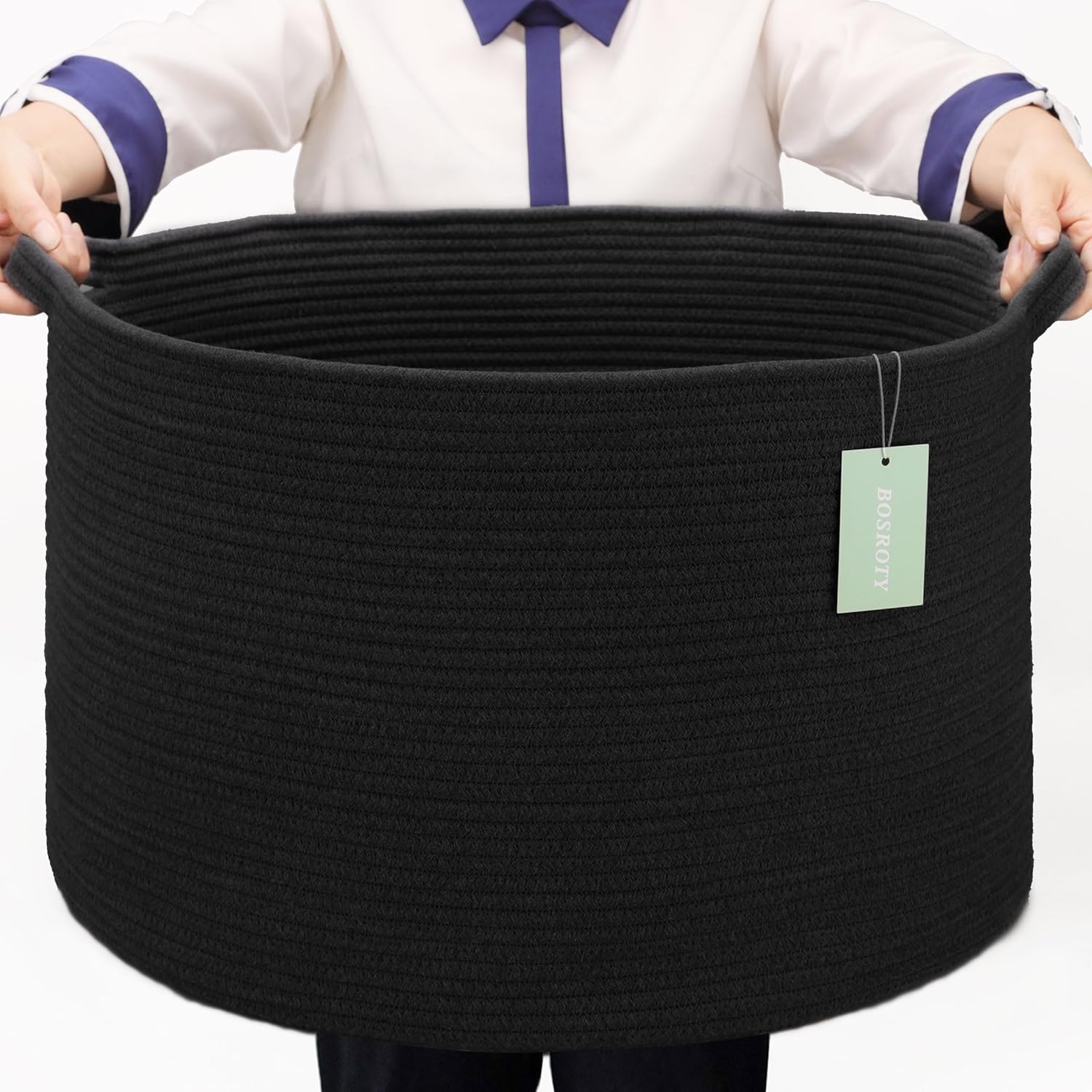 

Корзина для белья, детская корзина, большая корзина для белья для девочек и мальчиков, плетеная корзина для хранения, корзина из хлопковой веревки, корзина для белья 40*36cm чёрный