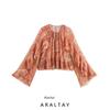 Araltay New Arrival Fashion Style Women's Clothing Fashion Round Neck Paisley Print Flare Sleeve Ruffles Loose Tops