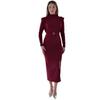 2026 Women's Long Sleeve Bodycon Belted Slit Dress - Elegant European & American Style for Commute