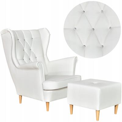 Wingback Armchair Eco Leather Gaja with Footrest Scandinavian Family Furniture White