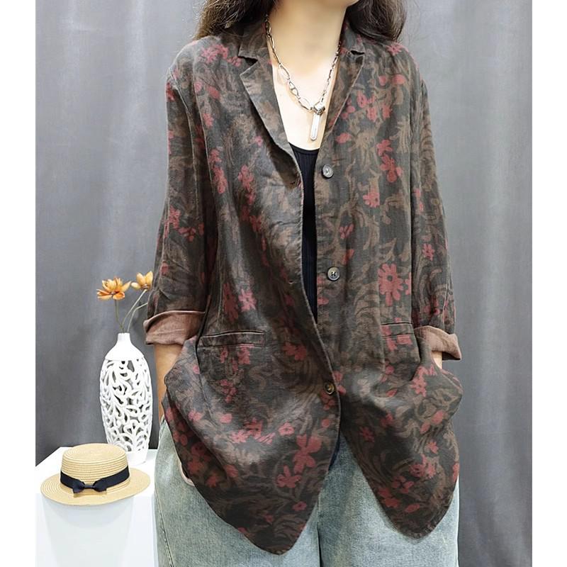 2026 New Women's Retro Print Cotton-Linen Long Sleeve Suit: Stylish, Casual, Versatile
