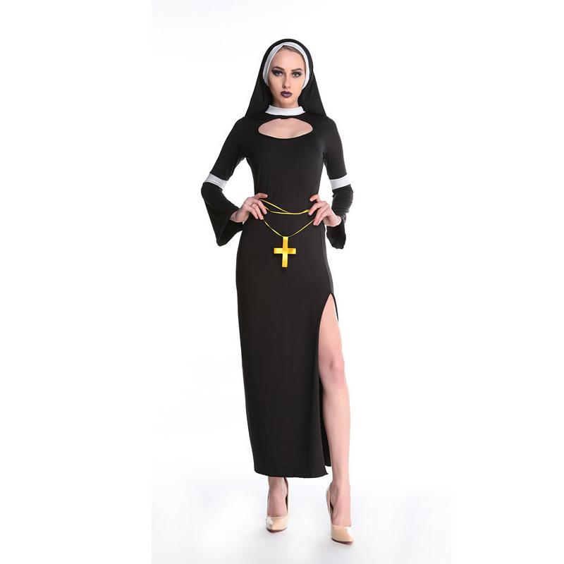 

Womens Nun Sexy Fancy Dress Adult Halloween Costume Cosplay Party Set Outfits M чорний