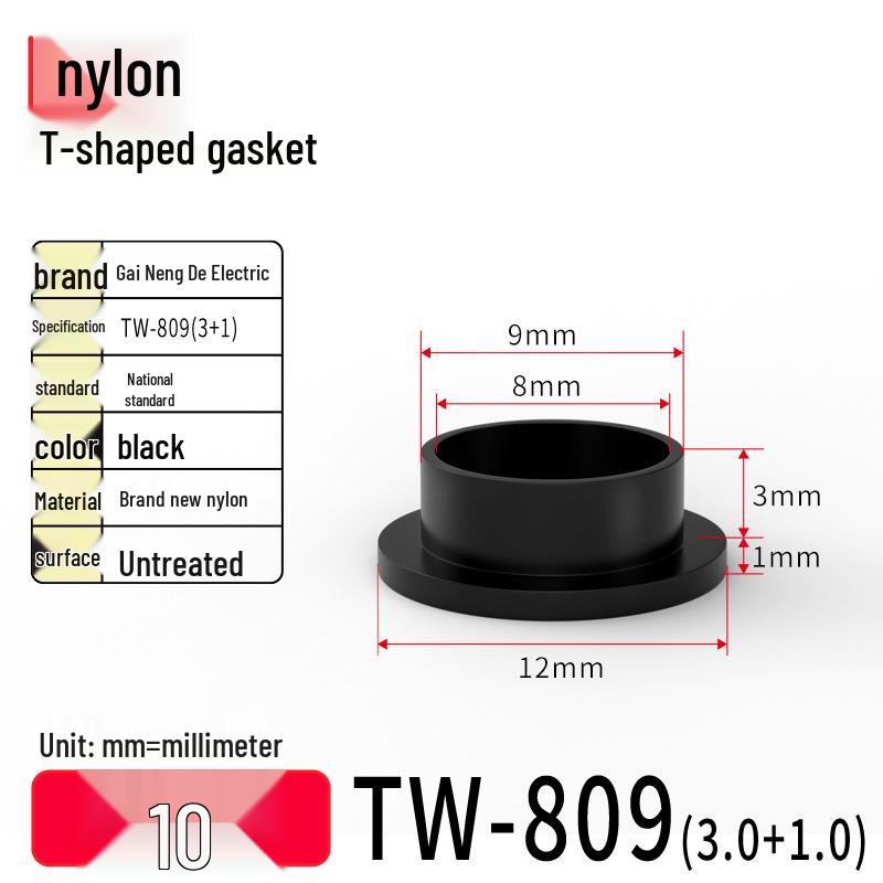 T-Shaped Nylon & Plastic Insulation Gasket, Screw Shaft Sleeve, M2-M35, Round Concave-Convex Design