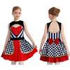 Girls Wonderland Queen Costume Sequins Mock Neck Sleeveless Chest Cutout Back Waist Bow Built In Briefs Puffy Dress