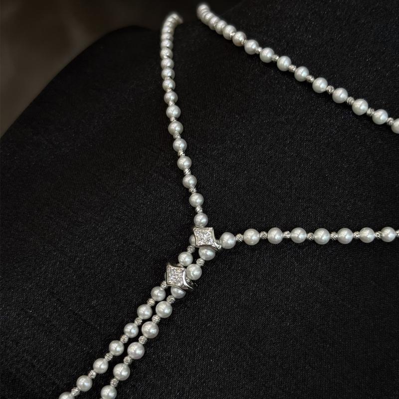 Elegant Neckline Enhancing 3-4mm Natural Pearl Choker Lariat 925 Silver Cz Accent 10-11mm Edison Pearl Tassel Versatile Necklace