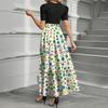 Ladies Fashion Casual Belt Short Sleeve Round Neck Floral Print Splicing Elegant Temperament Dress