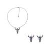 Western cowboy style personality trend inlaid green turquoise bull head ear hook necklace set foreign trade accessories