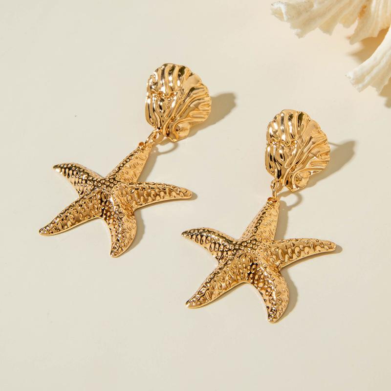 Exaggerated starfish gold earrings ins wind shell beach wind stud earrings