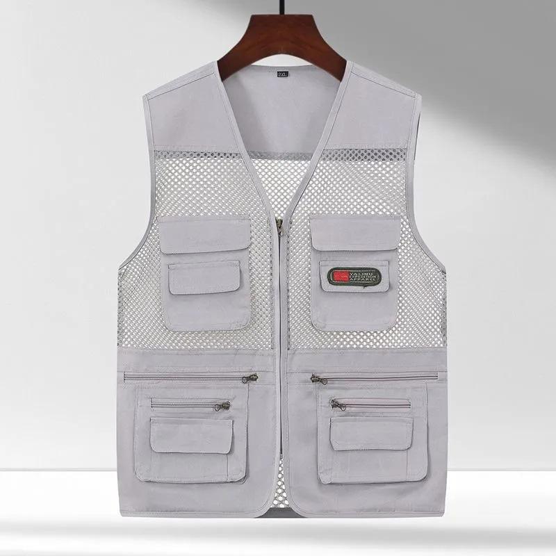 Gilet da Uomo Leggero in Rete con Tasche Multiple, Scollo a V Senza Maniche, Gilet Casual per Estate, Viaggi all'Aperto, Fotografia