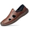 Genuine leather men's shoes 2025 new summer hollow breathable hole shoes soft sole non-slip shoes leather shoes