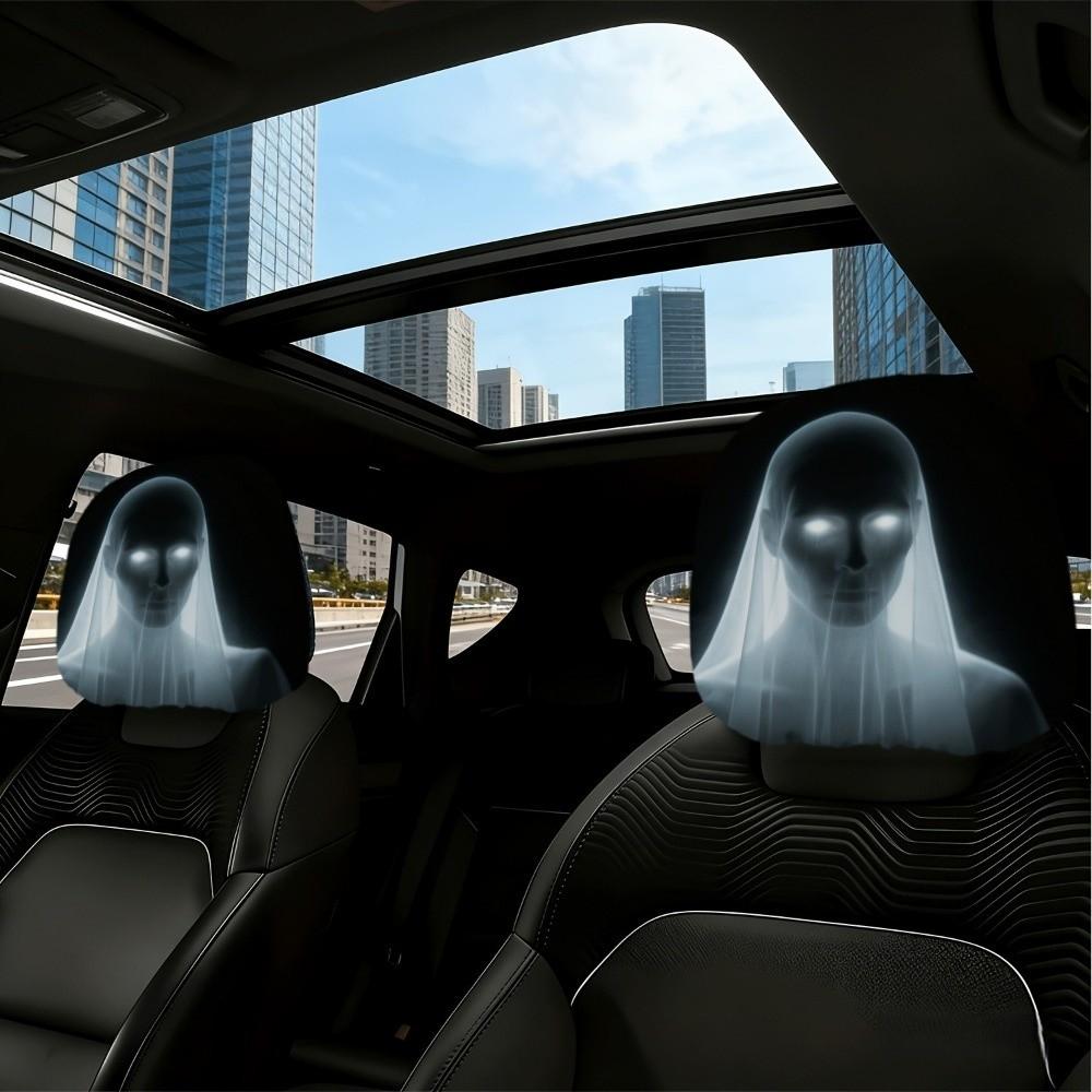 2 Stuks Spook Auto Hoofdsteunhoezen 2D Stretch Nekkussenhoes Donkere Stijl Hoofdsteunhoezen Universele Pasvorm
