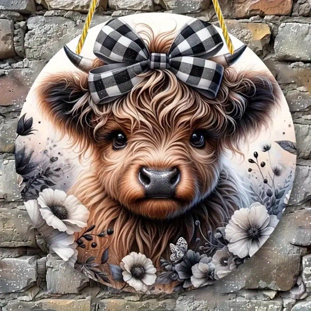 

Enchanting highland cow wreath sign for home, garden, and office. Perfect for Christmas and Halloween. чистый