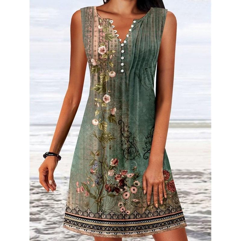 IHUASU Fashion Summer Spring Sleeveless V-Neck Casual Dresses S
