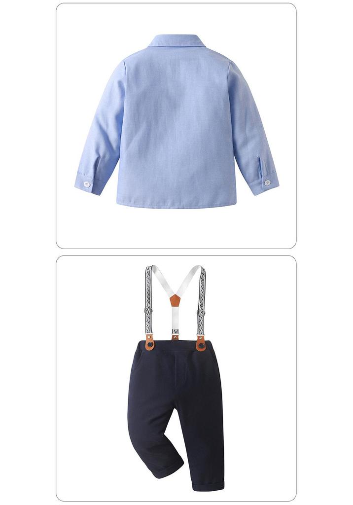 Nuovo Set Due Pezzi Pantaloni con Bretelle - Stile Britannico Primo Compleanno Completo da Gentiluomo per Bambini