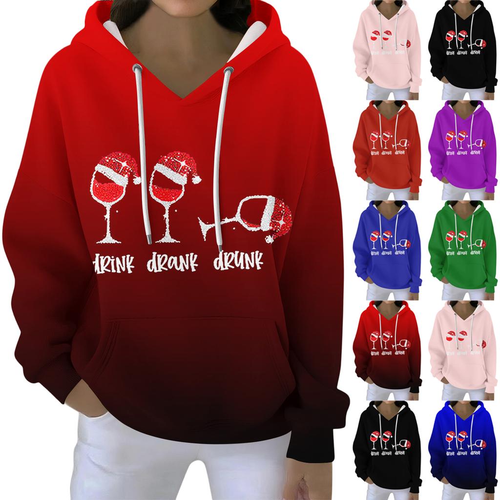 Christmas Hoodies For Women Funny Cute Printed Holiday Sweatshirt Winter Oversized Pullover Tops