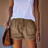 New Elastic Waist Casual High Waist Loose Slimming Fringe Denim Shorts For Women